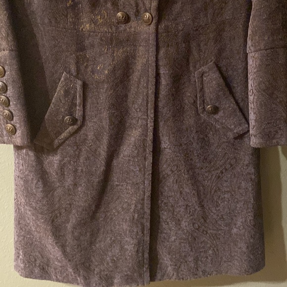 Soft Surroundings Blue/Brass Brocade Military Style Midi Coat, Size Large - Picture 3 of 11